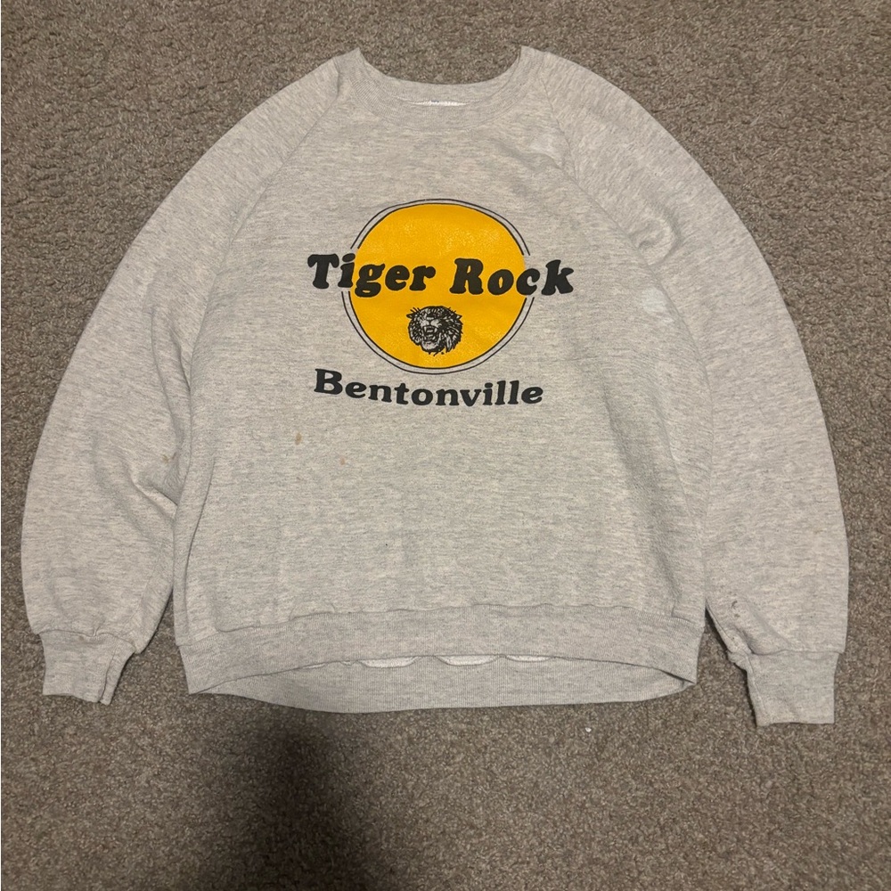 Jerzees Gray Crewneck Sweater with Yellow Graphic